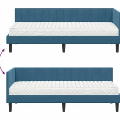 vidaXL Estructura de Cama Esquina con Colchón 2 pcs Terciopelo Azul Outlet