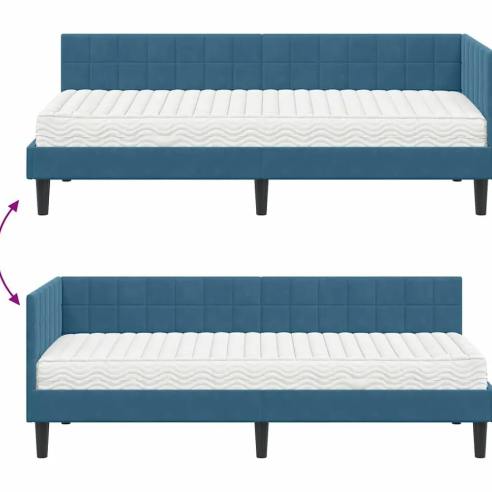 vidaXL Estructura de Cama Esquina con Colchón 2 pcs Terciopelo Azul Outlet