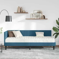 vidaXL Estructura de Cama Esquina con Colchón 2 pcs Terciopelo Azul Outlet