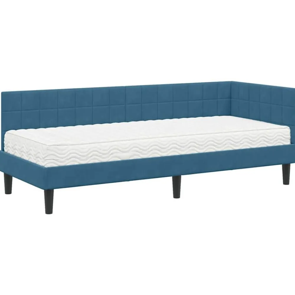 vidaXL Estructura de Cama Esquina con Colchón 2 pcs Terciopelo Azul Outlet