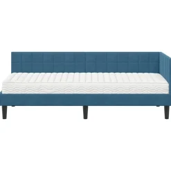 vidaXL Estructura de Cama Esquina con Colchón 2 pcs Terciopelo Azul Outlet
