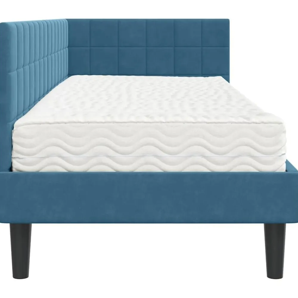 vidaXL Estructura de Cama Esquina con Colchón 2 pcs Terciopelo Azul Outlet