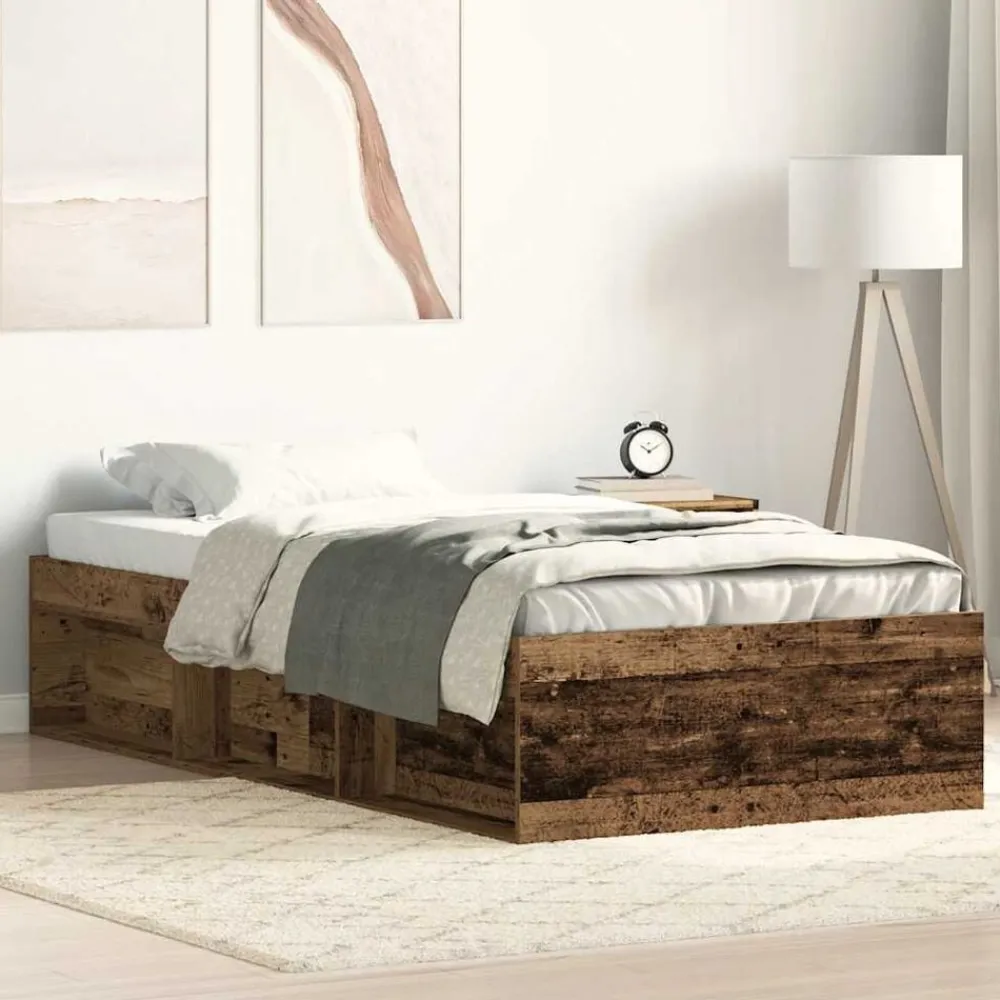 vidaXL Camas Y Accesorios-Estructura de cama sin colchón madera de ingeniería envejecida