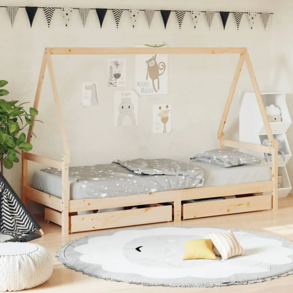 Niños vidaXL Mobiliario Para Bebés Y Niños Pequeños-Estructura de cama para niños con cajones madera pino 80x200 cm
