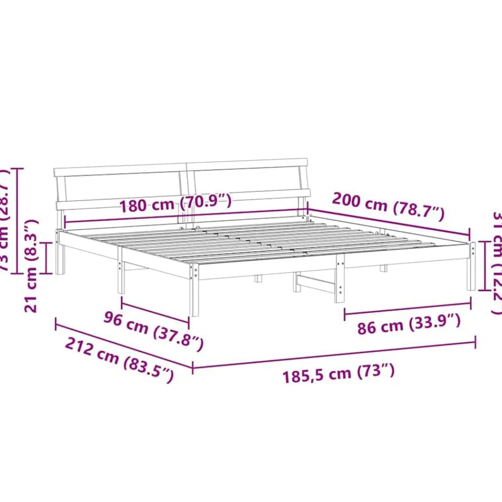 vidaXL Camas Y Accesorios-Estructura de cama 180 x 200 cm Madera de pino macizo