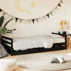 vidaXL Estructura de cama niños con cajones madera pino 80x200cm Negro Discount