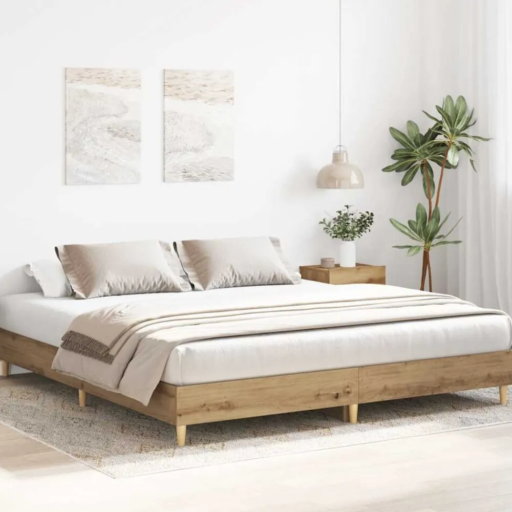 vidaXL Camas Y Accesorios-Estructura de cama sin colchón roble artesanal 200x200 cm