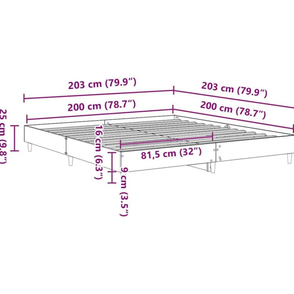 vidaXL Camas Y Accesorios-Estructura de cama sin colchón roble artesanal 200x200 cm