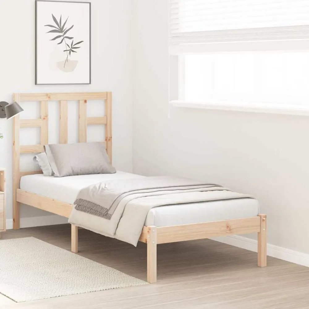 vidaXL Estructura de cama madera maciza 75x190 cm Natural Sale