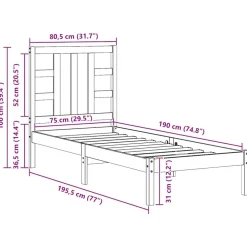 vidaXL Estructura de cama madera maciza 75x190 cm Natural Sale