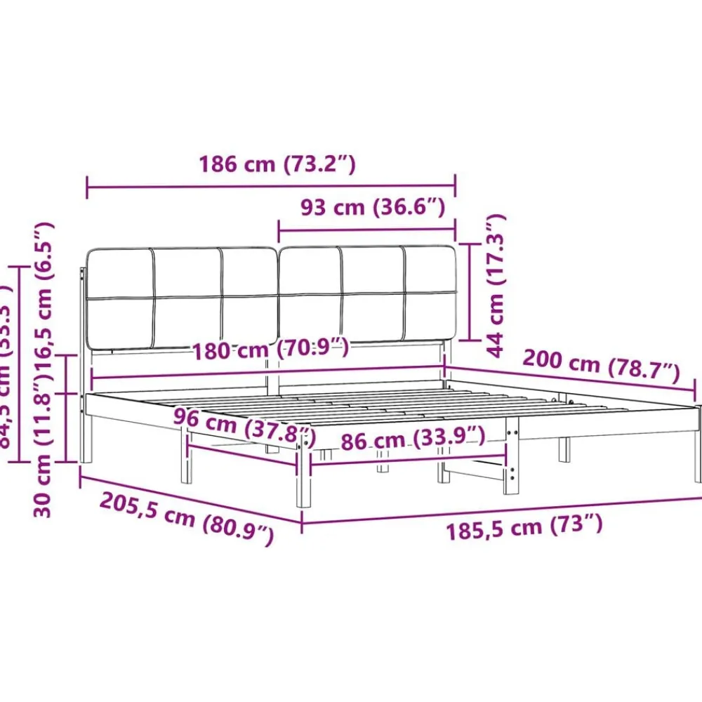vidaXL Camas Y Accesorios-Estructura de Cama con Cabecera Tapizada Negro 180 x 200 cm