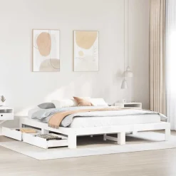 vidaXL Estructura de cama sin colchón madera maciza blanca 200x200 cm Blanco Discount