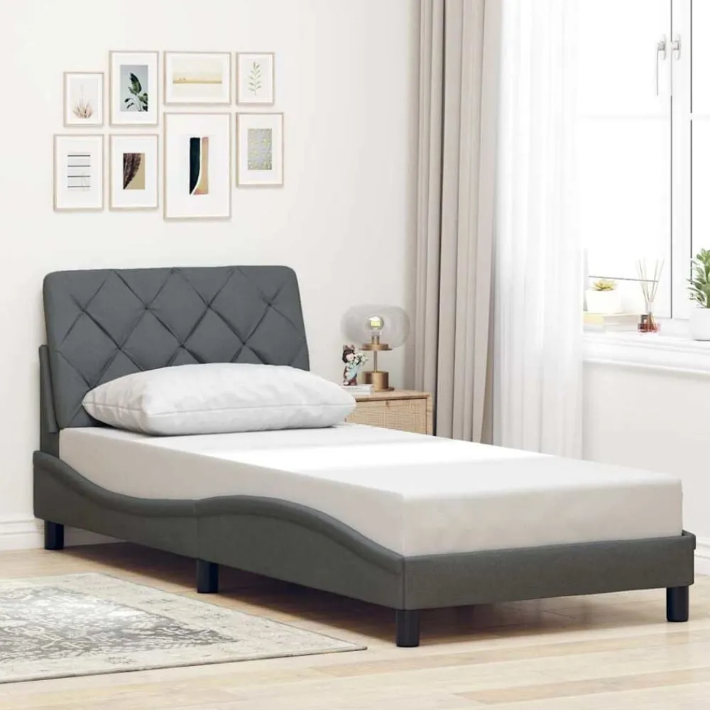 vidaXL Estructura de cama sin colchón tela 80x200 cm Gris oscuro Sale
