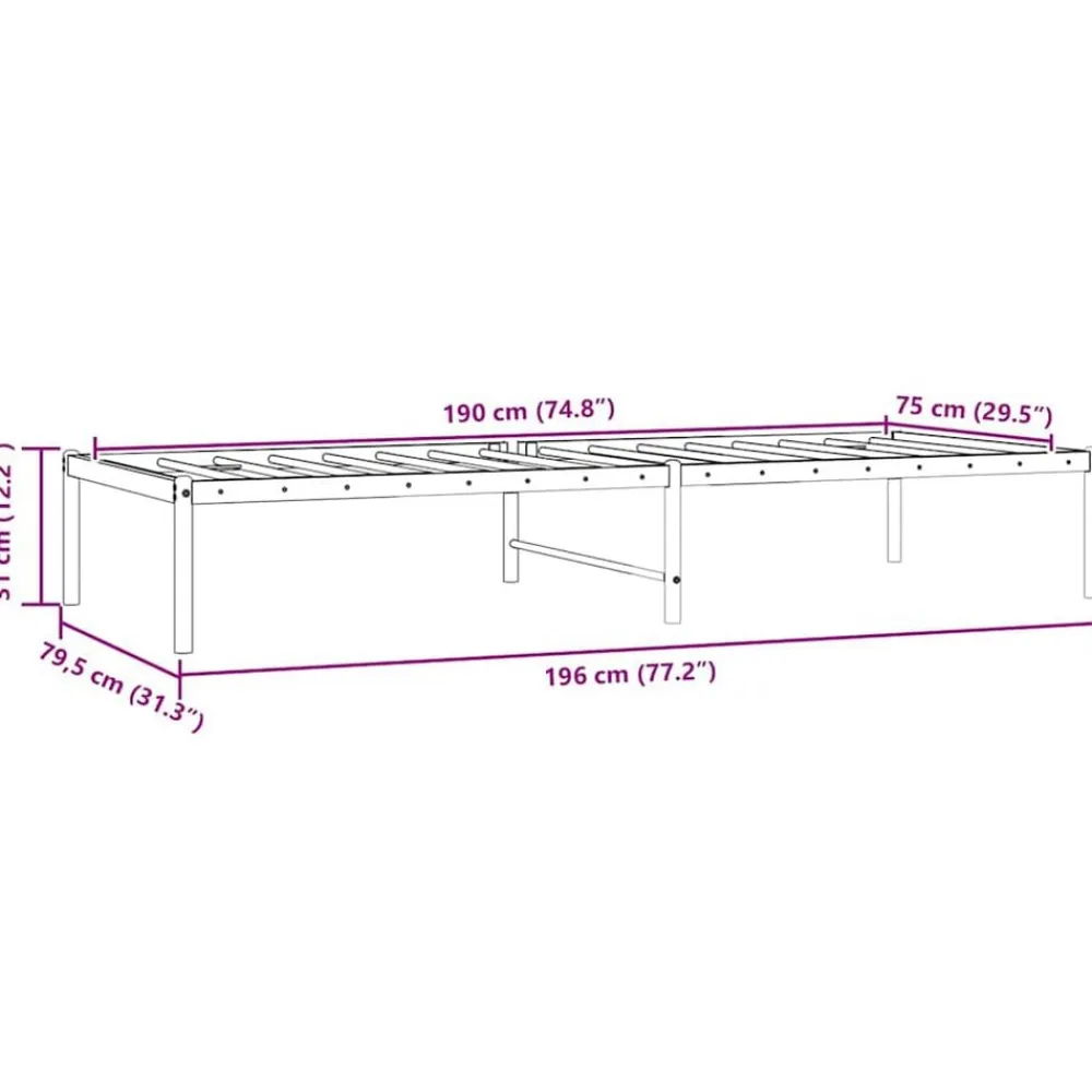 vidaXL Estructura de cama sin colchón metal 75x190 cm Negro Clearance