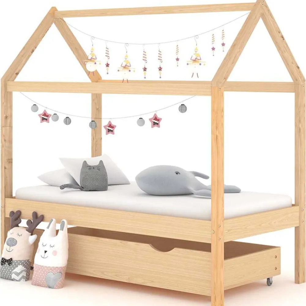 vidaXL Estructura de cama infantil con cajón madera de pino 70x140 cm Marrón Outlet