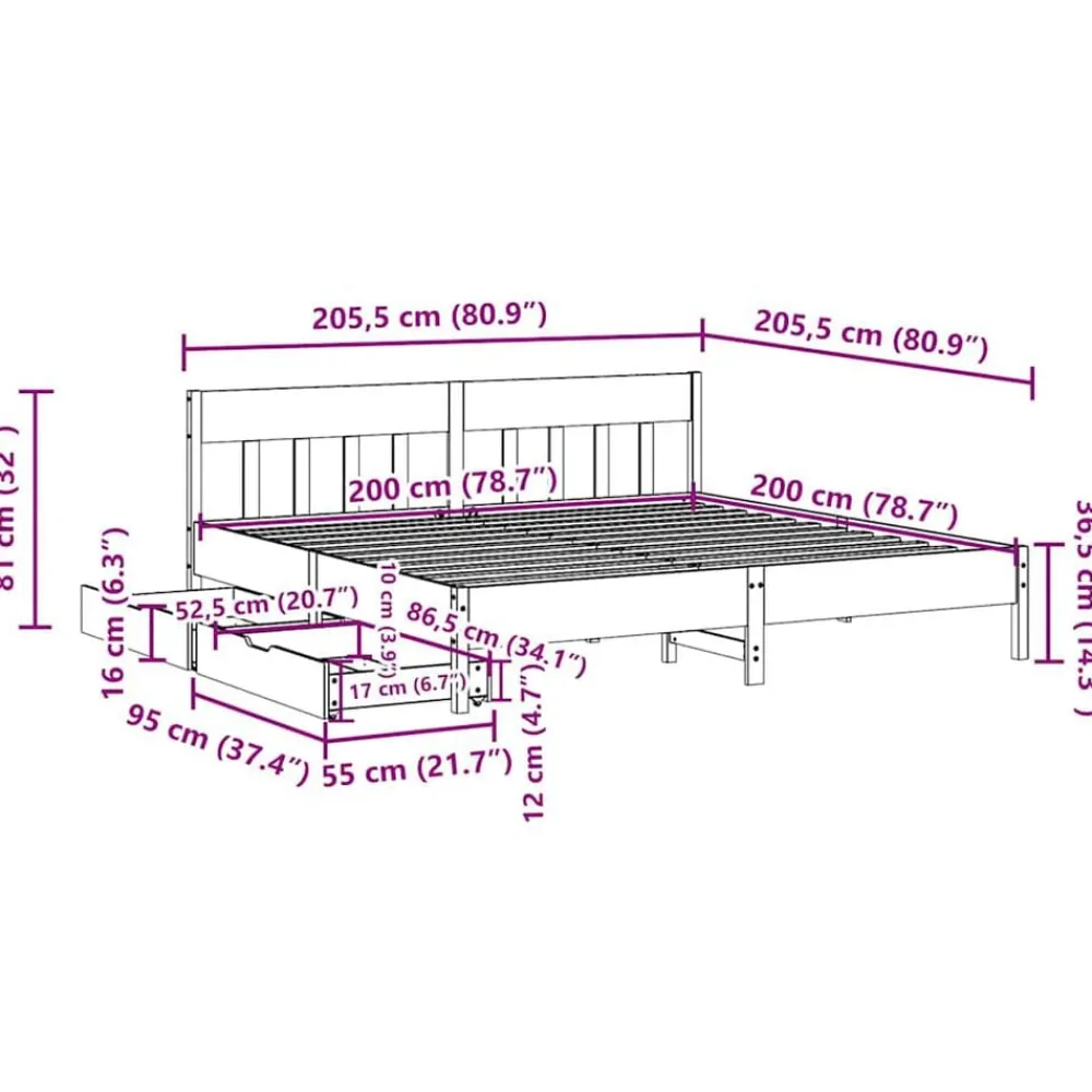 vidaXL Estructura de cama sin colchón madera maciza blanca 200x200 cm Blanco New