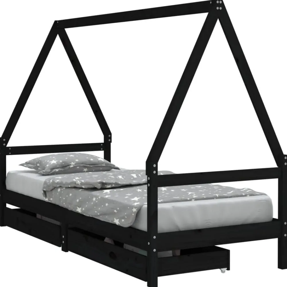 vidaXL Estructura de cama niños con cajones madera pino 80x200cm Negro Discount