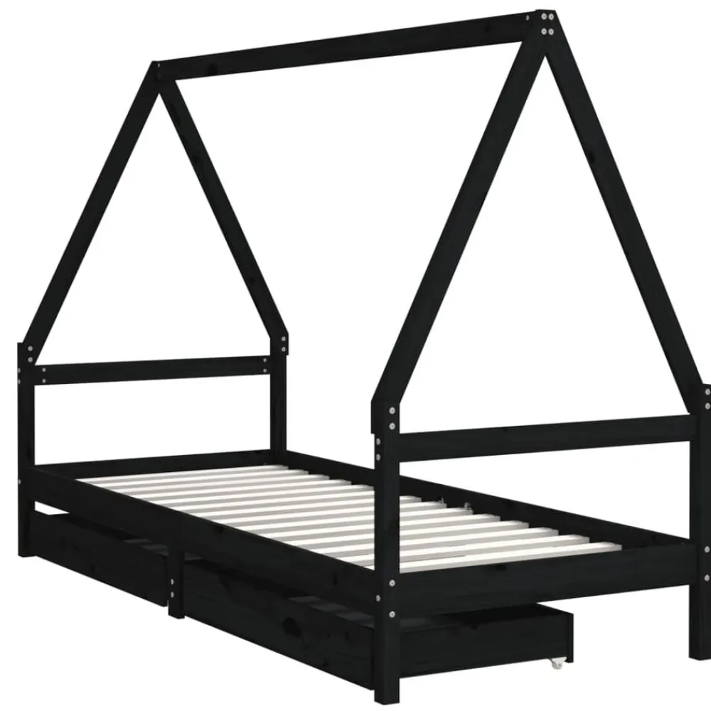 vidaXL Estructura de cama niños con cajones madera pino 80x200cm Negro Discount