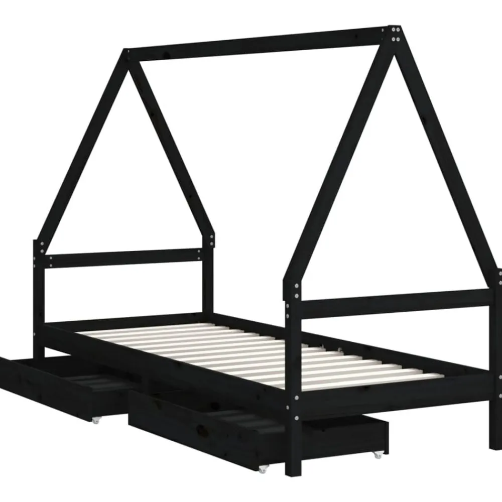 vidaXL Estructura de cama niños con cajones madera pino 80x200cm Negro Discount