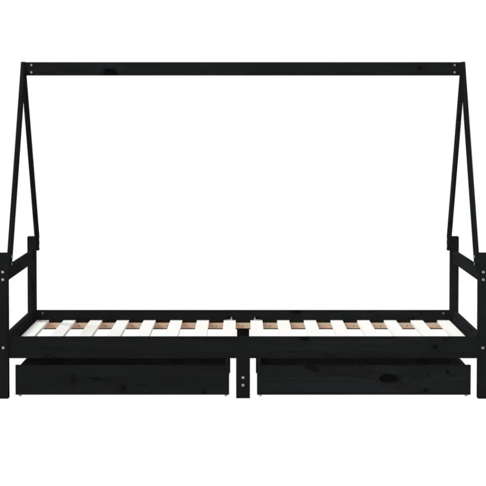 vidaXL Estructura de cama niños con cajones madera pino 80x200cm Negro Discount
