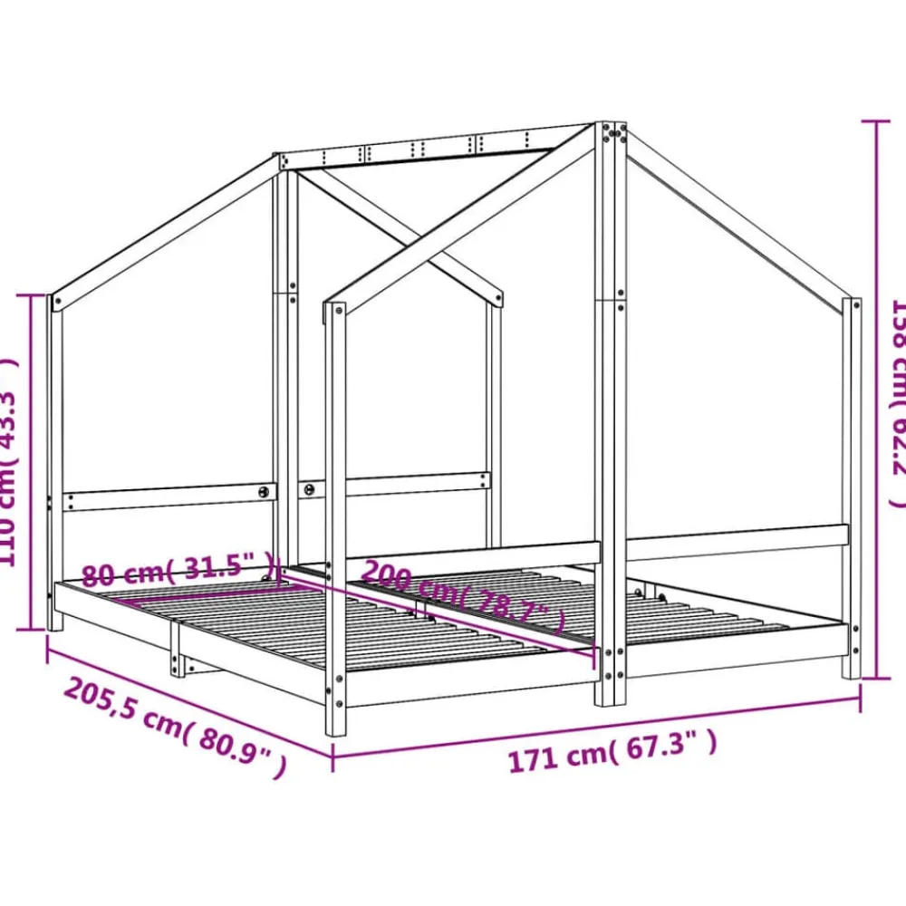 Niños vidaXL Mobiliario Para Bebés Y Niños Pequeños-Estructura de cama para niños madera pino 2x(80x200) cm