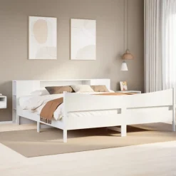 vidaXL Estructura de cama sin colchón madera maciza blanca 200x200 cm Blanco Clearance