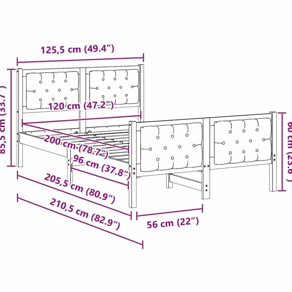vidaXL Camas Y Accesorios-Estructura de cama Taupé 120 x 200 cm Madera de pino macizo
