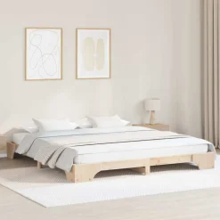 vidaXL Estructura de cama 200 x 200 cm Madera de pino macizo Natural Sale