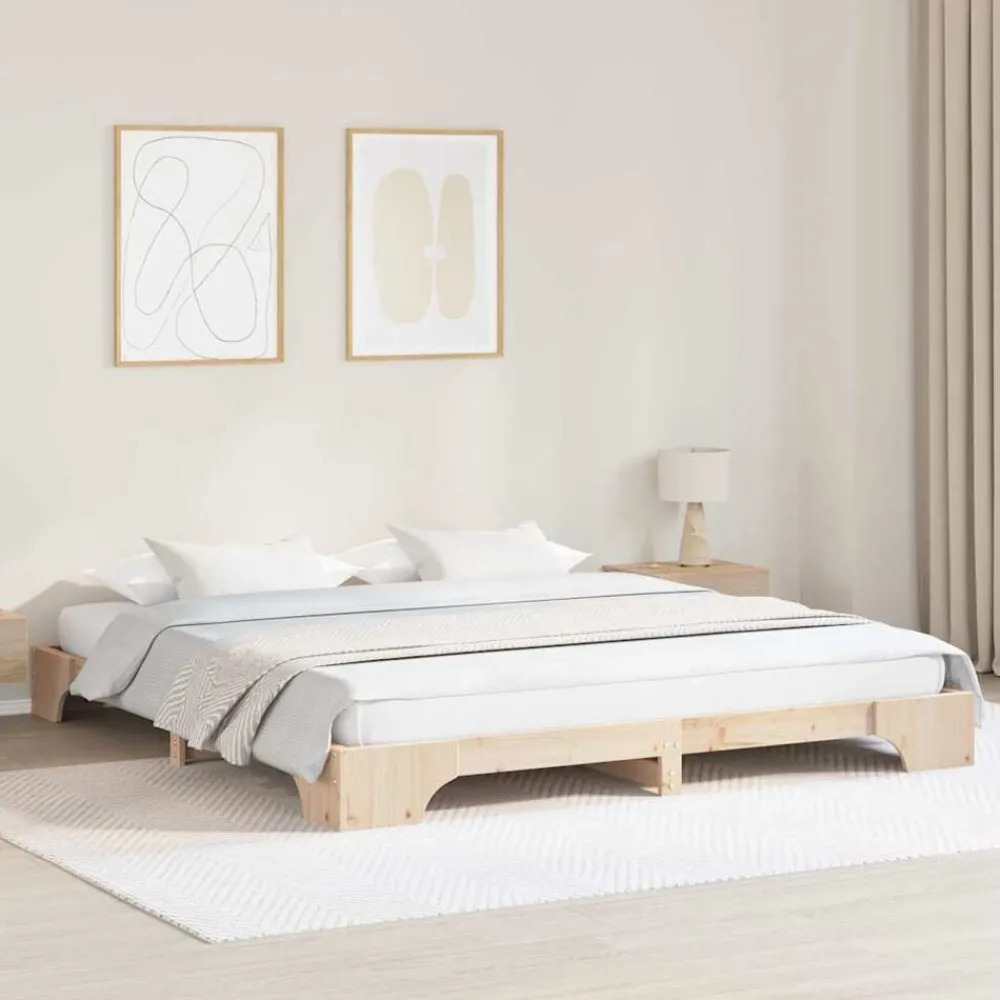 vidaXL Estructura de cama 200 x 200 cm Madera de pino macizo Natural Sale
