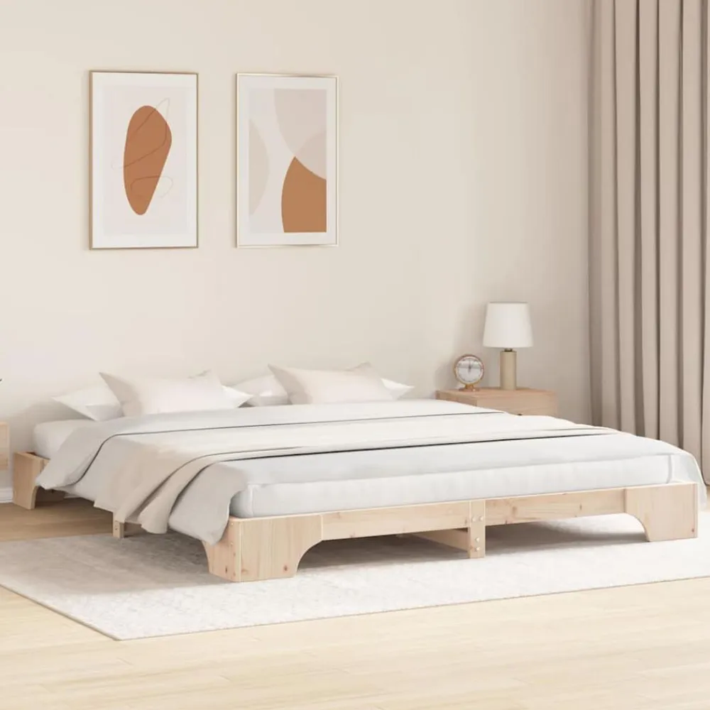 vidaXL Estructura de cama 200 x 200 cm Madera de pino macizo Natural Sale
