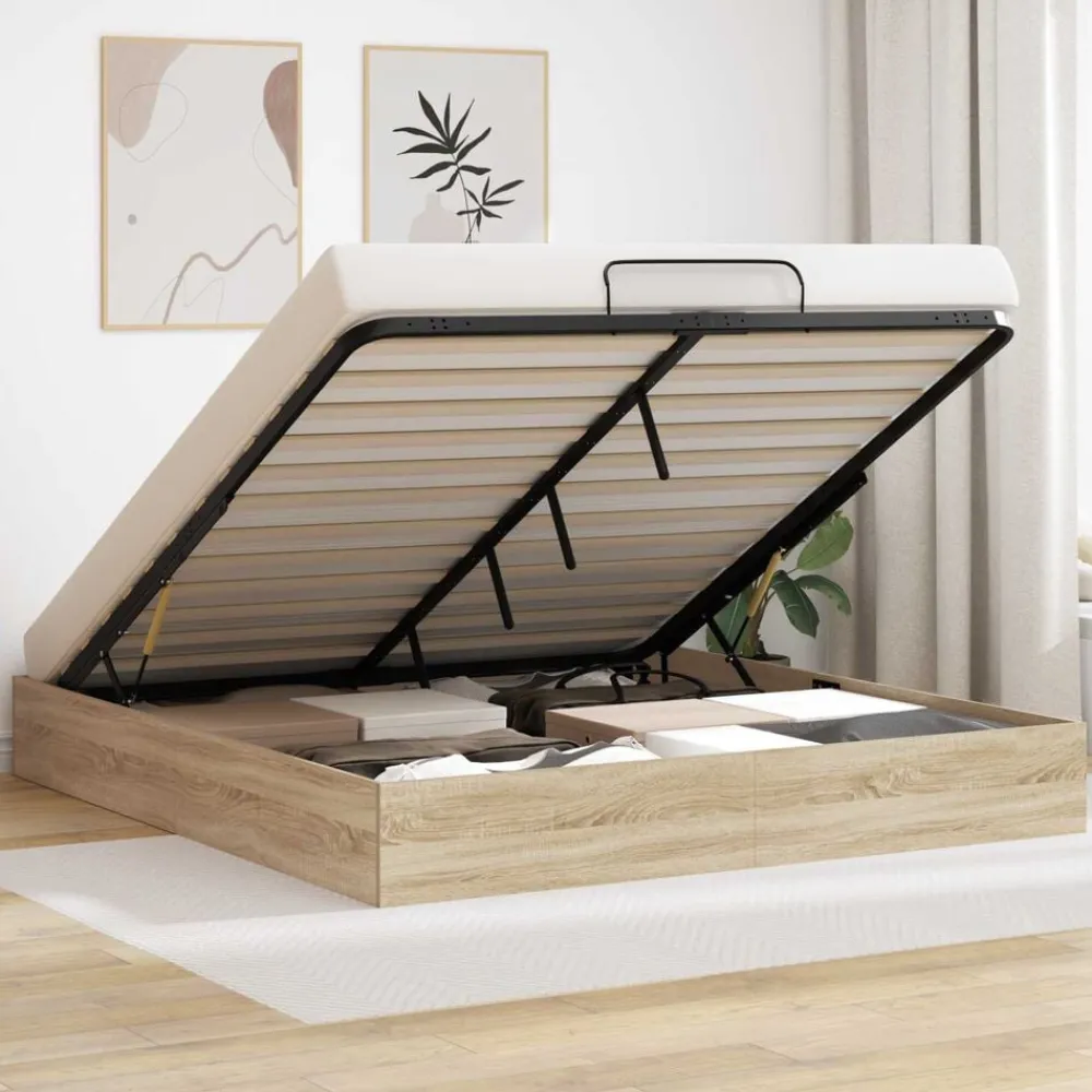 vidaXL Estructura de Cama Ottoman 203 x 180 x 25 cm Roble Sonoma Outlet