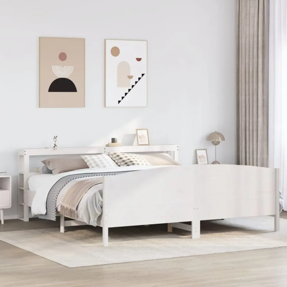 vidaXL Estructura de cama sin colchón madera maciza blanca 200x200 cm Blanco Clearance