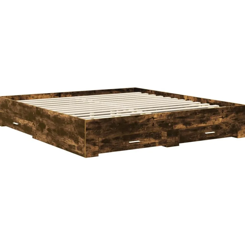 vidaXL Estructura de cama con cabecera 200 x 200 cm Roble ahumado New