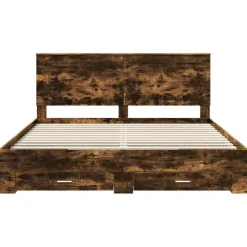vidaXL Estructura de cama con cabecera 200 x 200 cm Roble ahumado New