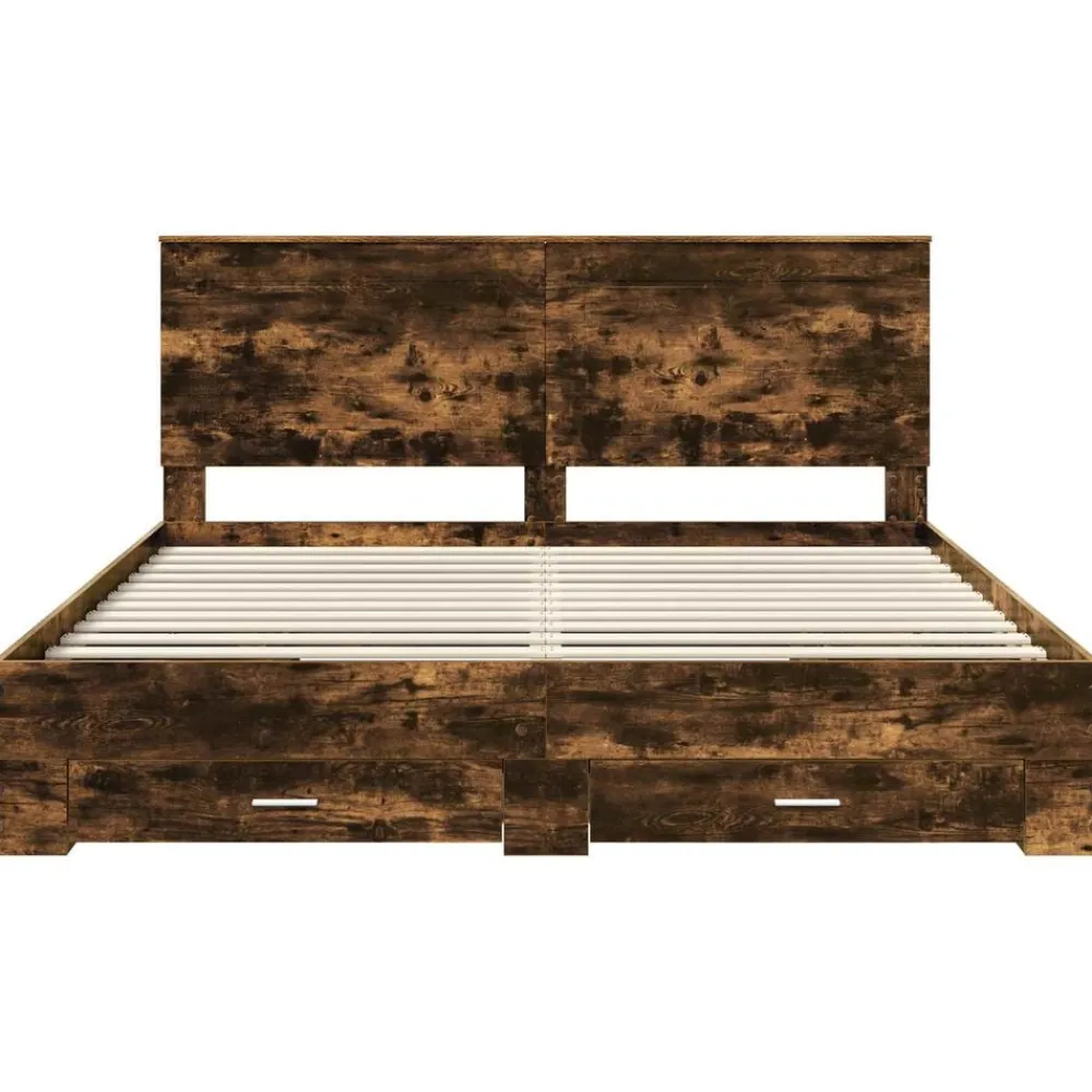 vidaXL Estructura de cama con cabecera 200 x 200 cm Roble ahumado New