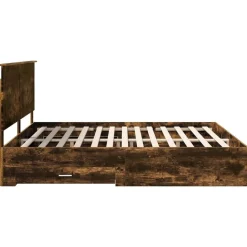 vidaXL Estructura de cama con cabecera 200 x 200 cm Roble ahumado New