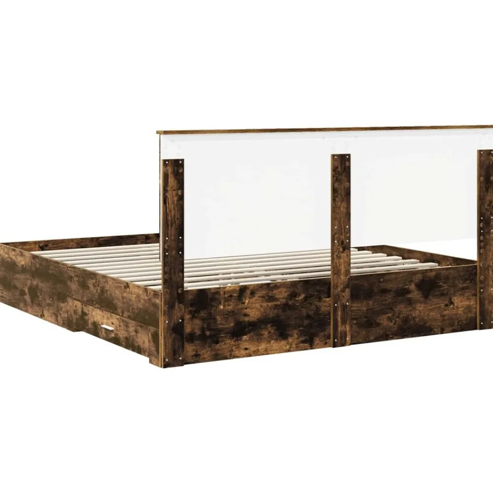 vidaXL Estructura de cama con cabecera 200 x 200 cm Roble ahumado New