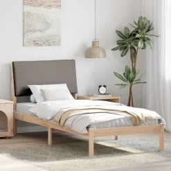 vidaXL Camas Y Accesorios-Estructura de cama con cabecera Marrón y taupe 100 x 200 cm