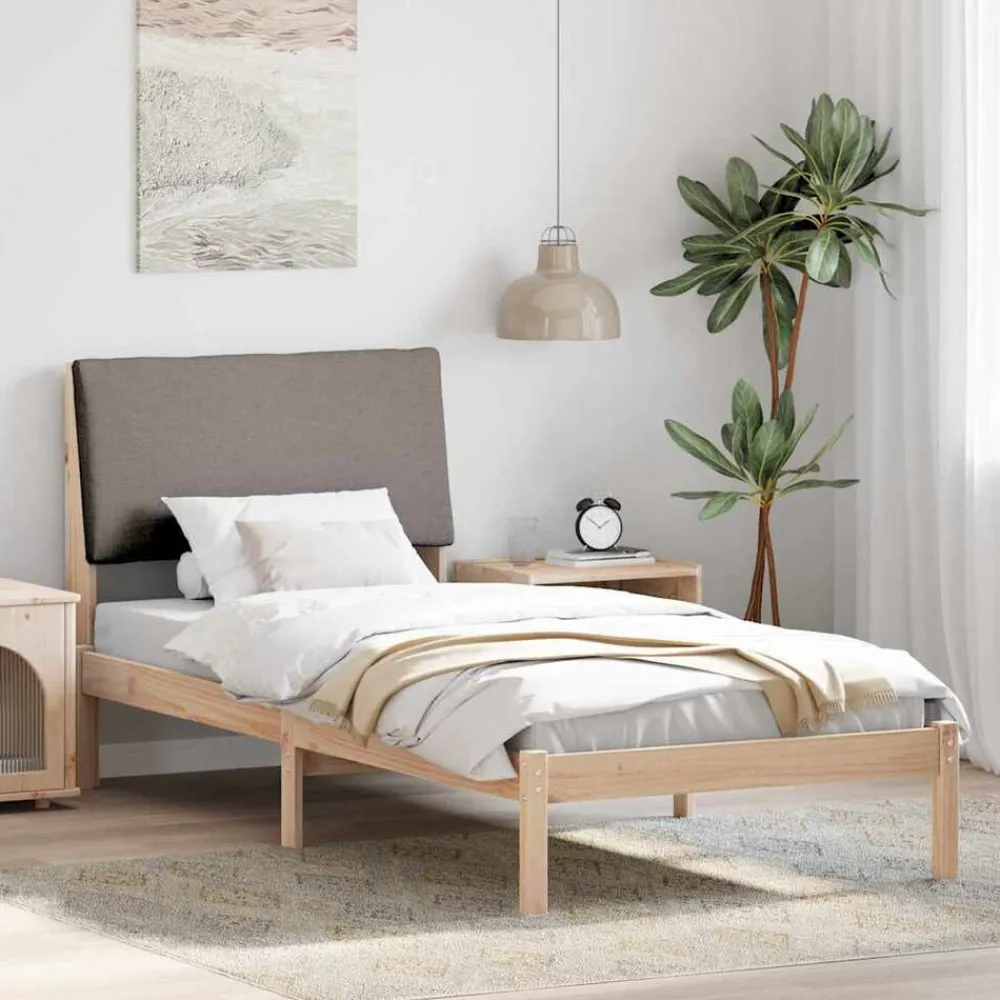 vidaXL Camas Y Accesorios-Estructura de cama con cabecera Marrón y taupe 100 x 200 cm