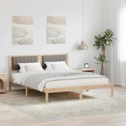 vidaXL Estructura de Cama con Cabecera Tapizada Taupé 160 x 200 cm Marr&oacute;n y taupe Outlet
