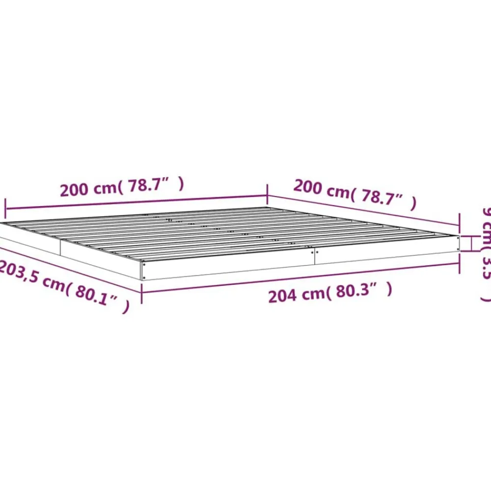 vidaXL Estructura de cama sin colchón madera maciza de pino 200x200 cm Natural