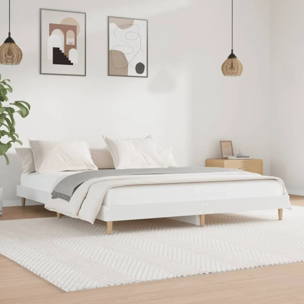 vidaXL Camas Y Accesorios-Estructura de cama madera de ingeniería blanca 200x200 cm