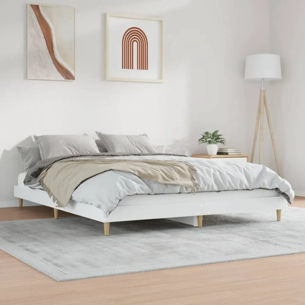 vidaXL Camas Y Accesorios-Estructura de cama madera de ingeniería blanca 200x200 cm