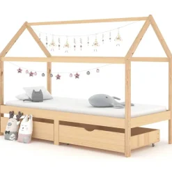 vidaXL Estructura de cama infantil con cajones madera de pino 90x200cm Marr&oacute;n Outlet