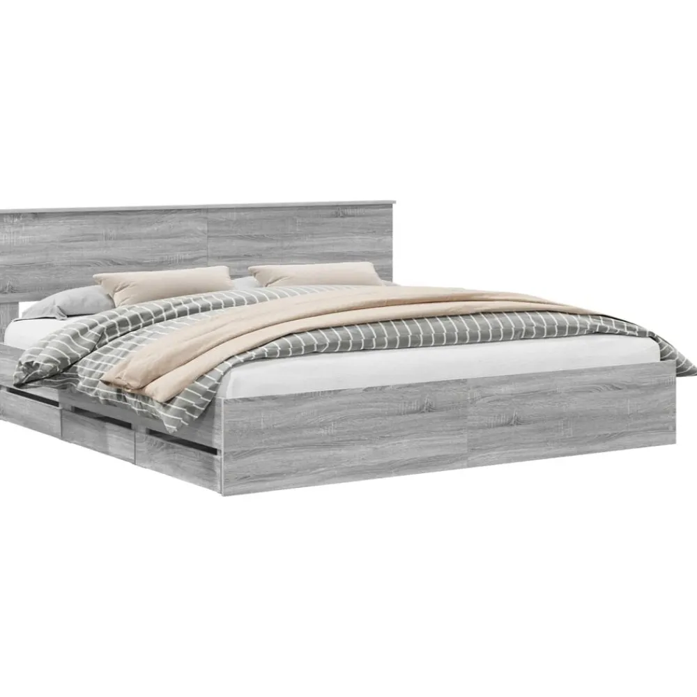 vidaXL Estructura de cama 200 x 200 cm Madera Ingenieril Gris sonoma Outlet