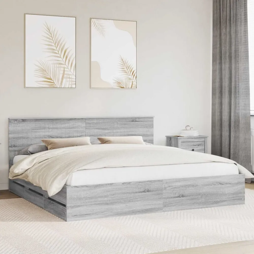 vidaXL Estructura de cama 200 x 200 cm Madera Ingenieril Gris sonoma Outlet