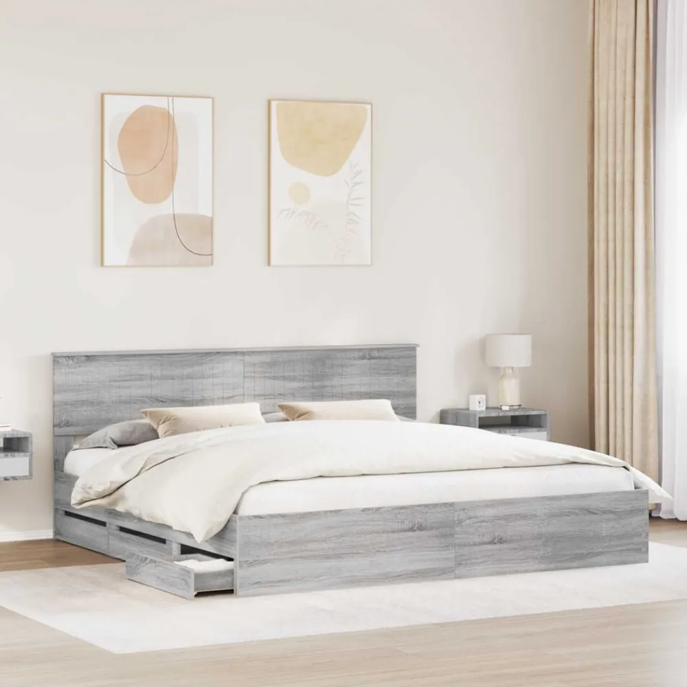 vidaXL Estructura de cama 200 x 200 cm Madera Ingenieril Gris sonoma Outlet