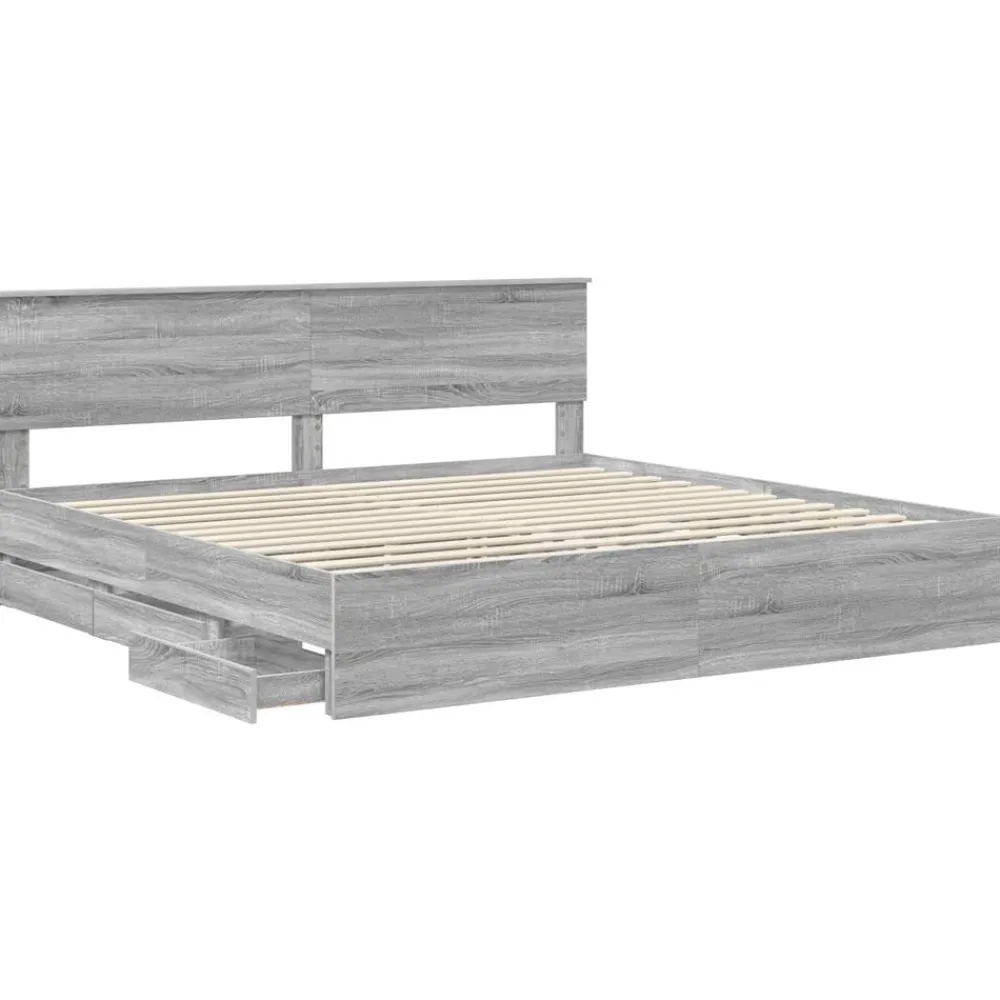 vidaXL Estructura de cama 200 x 200 cm Madera Ingenieril Gris sonoma Outlet