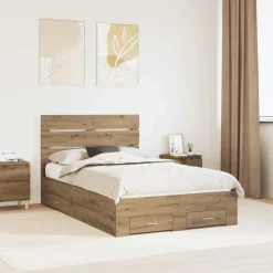 vidaXL Estructura de cama con cajón Roble artesanal 120 x 190 cm Roble artisan Online