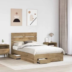 vidaXL Estructura de cama con cajón Roble artesanal 120 x 190 cm Roble artisan Online